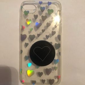 iPhone 7/8 Holographic Heart Case w/Pop Socket